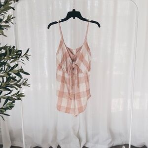 Plaid Tie-Front Cami Romper